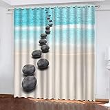 WIRMEC Lichtundurchlässige Vorhang 3D Strand Schwarze Kieselsteine Muster Blickdicht Ösenvorhang Verdunklungsvorhänge Schlafzimmer Kinderzimmer Wohnzimmerdekoration H 200 X B 200 cm