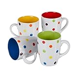 TRI Kaffee-Becher'Kunterbunt', Teetasse, Kaffeetasse, Geschirrset, Teebecher, Tasse mit Pünktchen, bunt, Steingut, 4 Stück, je 330ml