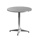 Flash Furniture Bistrotisch aus Aluminium – runder Aluminiumtisch für Garten, Balkon, Außengastronomie – Pflegeleichter Gartentisch mit Standfuß – Silber