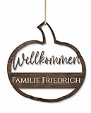 Herbst Türkranz Kürbis Deko aus Holz - Herbstdeko Tür Haustür Fenster - tolle Herbst Dekoration zum Aufhängen - Herbstlicher Dekokranz Familien Namen Schild - Herbstkränze Holzkranz (Personalisiert)