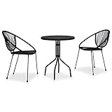 JUNZAI 3-TLG. Bistro-Set, Bistrotisch Mit 2 Stühlen, Gartenset Tisch Und Stühle, Balkontisch Klein, Bistroset, PVC Rattan Schwarz