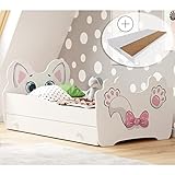 Kids Collective Kinderbett Jugendbett 80x160 cm mit Matratze, Schublade und Lattenrost, Motiv Katze MDF-Holz Made in Europe