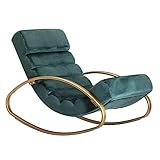 Wohnling Relaxliege Samt Grün/Gold 110 kg Belastbar Relaxsessel 61x81x111 cm | Design Schaukelstuhl Innenbereich | Schwingstuhl Lounge Liege Modern