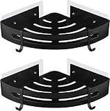 NIENLCIP Schwarz Eckablage Duschablage Ohne Bohren Bad Eckregal Duschregal Dusche Ablage Mit 4 Haken 2 Etagen Wandmontage Eckduschregal Space Aluminum Duschkorb Badezimmerregal für Bad Und Küche