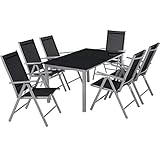 TecTake 800355 Aluminium 6+1 Sitzgarnitur Set, 6 Klappstühle & 1 Tisch mit Glasplatten - Diverse Farben (Silbergrau | Nr. 402167)