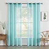 MIULEE 2er Set Sheer Voile Vorhang mit Ösen Transparente Gardine aus Voile Polyester Ösenschal Transparent Wohnzimmer Luftig Dekoschal für Schlafzimmer 140 X 245 cm (B x H), Grommet Top Türkis