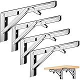 Wand Klappkonsole, trounistro 4 Stück Klappkonsole Edelstahl Klappkonsolen Schwerlastkonsole Regalwinkel Regalhalter Platzsparende DIY-Halterung,Tragkraft: 50kg/110lb (8'', Silber Edelstahl)