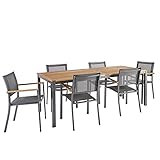 NATERIAL - Gartenmöbel Set 6 Personen - Gartentisch ORIS 180/240x100 cm - Ausziehtisch - 6 Gartenstühle ORIS mit Armlehnen - Gartensessel - Stapelbar - Sitzgruppe - Aluminium - Textilene - Eukalyptus