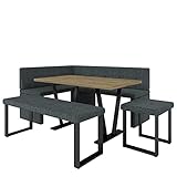 Eckbank Akiko Metal mit Tisch und Bänken - Eckbankgruppe für Ihrem Esszimmer, Küche modern, Sitzecke, Essecke. Perfekt für Küche, Büro und Rezeption. Solide Verarbeitung (INARI 96, 196x142 Links)