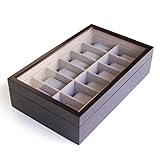 CASE ELEGANCE Uhrenbox aus Massiv Holz - Farbe Espresso - mit Glas-Vitrine für 12 Uhren (Espresso)