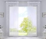 2er Set Fadengardine, HxB 250x140 cm, Weiß Lurex mit Tunneldurchzug und eingenähtem Kräuselband, geeignet für Gardinenstangen und Gardinenschienen Fadenvorhänge Fadenstores Raumteiler, 20303CN2