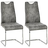 HOMCOM 2er Set Esszimmersessel Freischwinger Schwingstuhl mit Rückenlehne und Griffmulde Küchenstühle Esszimmerstuhl für Esszimmer Metallgestell Polyester Grau 43,5 x 58,5 x 98,5 cm