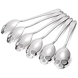 FOXAS 6er Set Totenkopf Teelöffel Edelstahl 18/8, 15cm Schädel Totenkopf Zuckerlöffel, Kaffeelöffel Spülmaschinenfest, Skull Löffel, Skull Spoon Serie Bon Appétit