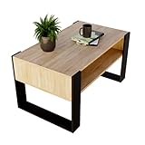 Couchtisch KARO rechteckiger Kaffeetisch aus Holz Modern Teetisch 95 x 53,6 45cm massiv und stabil (Bardolino Eiche/Schwarz), 0012