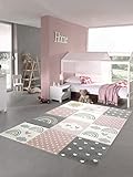 Teppich-Traum Kinderzimmer Teppich Spielteppich Regenbogen Herzchen Wolken rosa Creme grau Größe 120x170 cm