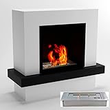 GLOW FIRE Larvik Ethanol Kamin, Bioethanol Kamin Indoor mit 2,6 KW Heizleistung, Ethanol Standkamin mit 7h Brenndauer, Kaminofen Weiß
