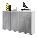 Vladon Sideboard Ben V3, Kommode mit 3 Türen und 2 Schubladen, Weiß matt/Avola-Anthrazit (117 x 74 x 36 cm)