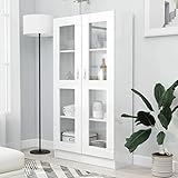 Chusui Vitrinenschrank, Vitrine, Wandschrank, Schrank Regal, Glasregal, Glasvitrine Stehend, Eckvitrine, Manga Regal, Hochglanz-Weiß 82,5x30,5x150 cm Spanplatte