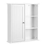 VASAGLE Schränkchen Hängeschrank Wandschrank Badschrank Küchenschrank Regal Aufbewahrung mit Tür und Einlegeboden weiß 60 x 71 x 18 cm ( B x H x T) BBC20WT