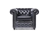 Chesterfield Sessel Brighton - The Brand | 1 Sitzer | 100% Leder, handgefertigt, Original Breite 100 cm (Schwarz)