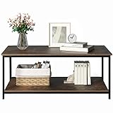 Couchtisch Vintage Sofatisch mit Ablage Wohnzimmertisch aus Holz und Metall Couchtisch schwarz Beistelltisch Industrial Möbel 52x108x45cm