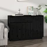 JUNZAI Sideboard, Schlafzimmer Kommode, Komodenschrank, Küchenschrank, Commode, Flurkommode, Schrank, Schlafzimmerkommode, Schwarz 110x34x75 cm Massivholz Kiefer