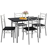 Casaria 5 TLG Sitzgruppe Paul Esstisch mit 4 Stühlen Schwarz für Esszimmer Küche Essgruppe Küchentisch Tisch Stuhl Set