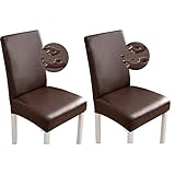 Bestenrose Stuhlhussen 2er/1er PU Leder Stuhlbezug wasserdichte Stretch Esszimmer Stuhlüberzug Stretch Stuhl Husse Universell Stuhlhussen Haus Büro Restaurant (2-Stück, Kaffee)