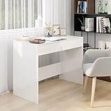 TEKEET Wohnmöbel Schreibtisch Hochglanz Weiß 101x50x76,5 cm Größe Holzwerkstoff