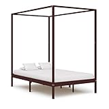 YuMeng Himmelbett-Gestell, Bett, Bettgestell, Jugendbett, Schlafzimmer Bett, Schlafzimmer Komplett, Bed Fram, Dunkelbraun Massivholz Kiefer 120 x 200 cm