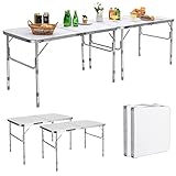 COSTWAY 2-teilige klappbare Mehrzwecktische, höhenverstellbarer Campingtisch mit Ausziehfunktion, tragbarer Klapptisch mit Tragegriff, Tapeziertisch Gartentisch für Picknick, Garten, Terrasse