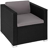 TecTake Rattansessel Outdoor, Gartensessel mit Armlehnen, 70 x 69 x 65 cm, Rattan Lounge Stuhl für Garten Terrasse Balkon, Wasserabweisende und waschbare Bezüge, inkl. Sitz- & Rückenpolster (Schwarz)