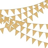 Laipuke 4 Stück Wimpelkette Outdoor 3,5m Jute Wimpel Girlande Vintage Wimpel Banner, Wimpelgirlande Flaggen Leinen Wimpelkette für Hochzeit, Party, Geburtstag (13Pcs Wimpel/Jede Girlande)