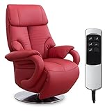 CAVADORE Ledersessel Istanbul / Fernsehsessel mit elektrisch verstellbarer Relaxfunktion / 2 E-Motoren / 80 x 115 x 79 / Echtleder: Rot