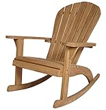 KMH Großer Schaukelstuhl im Adirondack Stil aus echtem Teakholz Teak Adirondack Chair mit Armlehnen USA Style Gartenstuhl Teakholz für Balkon Garten Terrasse bequem Garden