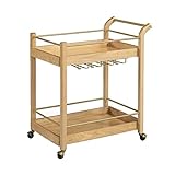 Serving Cart Wood and Metal Wine Rack with Wheels Kitchen Bar Dining Room Tea Wine Holder Serving Cart Furniture