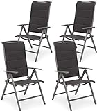 Brubaker 4er Set Gartenstühle Milano - Gepolsterte Klappstühle - 8-Fach verstellbare Rückenlehnen - Stühle aus Aluminium - Wetterfest - Silbergrau