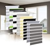 Eurohome Doppelrollo Klemmfix ohne Bohren, Duo Rollo,75cm x 150cm (Stoffbreite 71 cm) Grau Transparentes und undurchsichtiges Sichtschutz Rollo mit Klemmträgern für Fenster und Türen