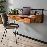 RINGO-Living Hängender Wandschreibtisch, Hänge Schreibtisch, Computer Schreibtisch, Bürotisch Vintage, Schreibtisch Braun Holz, Computertisch Schreibtisch aus Holz, PC Schreibtisch Wandmontage