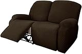 6 Teile Stretch Recliner Slipcover, abnehmbare Jacquard Recliner Stuhlabdeckung mit Seitentasche rutschfeste Sofa Slipcover Waschbare Möbelschutz for Wohnzimmer (Color : Coffee, Size : 2 Seater)