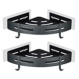 GERUIKE Duschkörbe Bad Badregal Ohne Bohren Eckregal Wandmontage Duschregal Saug Duschablagen Badezimmer Regal Eckregal Dusche Aluminium Duschorganizer 2 Etagen Duschkorb Schwarz Dreieck