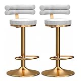 XEWNEG Barhocker 2er-Set, Mit Rückenlehne, Um 360 Grad Drehbarer Barstuhl, Höhenverstellbarer Barhocker Für Die Küchentheke, Gepolsterter Hoher Hocker Mit Goldfarbenen Metallbeinen(Color:weiß)