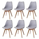 WAFTING 6er Set Esszimmerstühle Gepolsterter Stuhl mit Buchenholz-Beinen und Weich Gepolsterte Chair für Esszimmer Wohnzimmer Schlafzimmer Küche Besprechungsraum, (Gepolstert Grau)