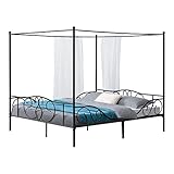 [en.casa] Himmelbett Finström 180x200cm Metall Bettrahmen mit Lattenrost Jugendbett Bettgestell Schwarz