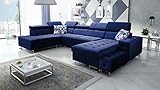 all4all Ecksofa mit Schlaffunktion Hugo VI XXL Big Sofa Wohnlandschaft U-Form mit Bettkasten Gewebe Gesteppt Seite Links rechts Grau Modern Groß 26 (Magic Velvet 2216, Seite rechts)