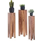 FineBuy Beistelltisch 3er Set Massivholz Akazie Wohnzimmer-Tisch Design Säulen Landhausstil Couchtisch quadratisch Holztisch Natur-Produkt braun Echt-Holz Unikat Türme 4 Stanbeine Anstelltische