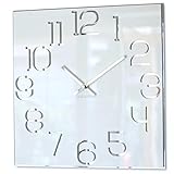 Wanduhr quadratisch Digit 30 cm Durchmesser, ohne tickgeräusche modern, Design Acrylglas und Acrylspiegel, Wohnzimmer, Schlafzimmer (Weiß)