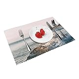 Seaside Water Wave Print Dining Table Placemats Set of 6, Table Mats Decoration,Non-Slip Heat Resistant Heat Insulation Dining Placemats For Table Kitchen Dining Room