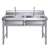 Freestanding Stainless Steel Sink Commercial Sink with Tap for Outdoor Indoor Kitchen Restaurant Bar,Package A,120 * 60 * 80cm