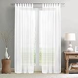 TOPICK Voile Gardinen mit Schlaufen Sheer Vorhänge Transparent Vorhang Gaze Paarig Schals Fensterschal Wohnzimmer Schlafzimmer Küche 140 cm x 245 cm (B x H) 2er-Set Weiß